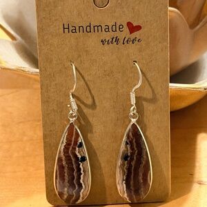 Handmade Rhodochrosite Teardrop Earrings - 925 Plated/Stamped